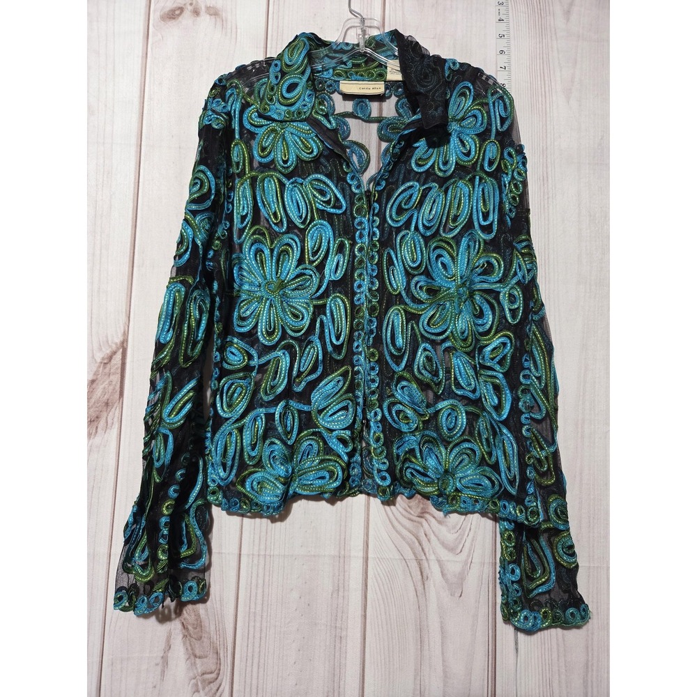 Carrie Allen Jacket Womens‎ XL Mesh Sheer Embroidered Floral Boho India